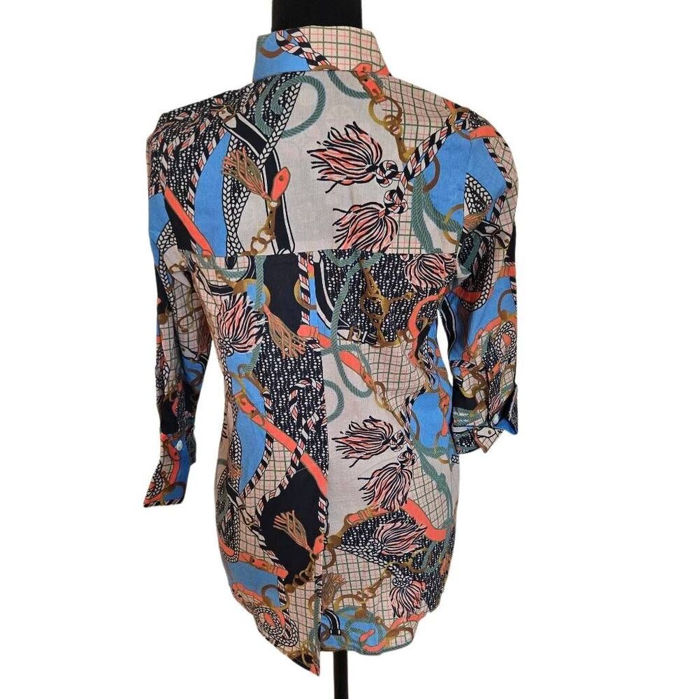 Gretchen Scott 3/4 Sleeve Button Up Boyfriend Blouse Multicolor Size Shrimp (XS) - Picture 6 of 10